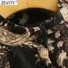 Zevity kobiety Vintage Netchew Nut Totem Floral Print Sashes Mini Dress Femme Golden Line Vestido Breasted Sukienki DS4853 210603