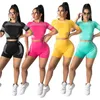 Damen Trainingsanzüge T-Shirt Shorts Outfits zweiteiliges Set Sommer Damen Kleidung lässig Kurzarm Sportbekleidung Sportanzug Verkauf klw6417