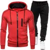 New Fashion Brand Tracksuit Mens Casual Zipper Jacket and Black Pant Sportsuit Cotton Zipper Hoodie Outfit Suit Y1221