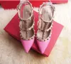 Designer Femmes Talons Parti Mode Rivets Filles Sexy Chaussures Pointues Chaussures De Danse Chaussures De Mariage Double Bretelles Sandales