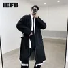 IEFB design roupas masculinas corte borda moda bandagem blackbreaker casual trench casaco com cinto preto solto 9Y3652 210524