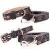 5styles Adjustable PU Leather Pet Collars Fashion Letters Print Old Flowers Leashes for Cat Dog Necklace Durable Neck Decoration Accessory Pets Supplies