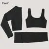 2/3PC Yoga Set Tuta sportiva Manica lunga Crop Top Leggings a vita alta Senza soluzione di continuità Palestra Fitness Allenamento Abbigliamento Abbigliamento sportivo da donna 210802