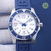 Top 42 mm SF A17366D81A1S1 ETA2824 Automatische Mens Watch Steel Case White Dial Nieuwe heren Sport Watches Blue Rubber Riem