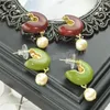 S925 aiguille moderne bijoux rouge vert émail boucles d'oreilles 2022 nouvelle tendance Vintage perle naturelle boucles d'oreilles pour les femmes cadeau