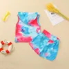 Kids Clothing Sets Boys Girls Summer tie-dye Sleeveless Top shorts Suit Children Hooded vest western style Printing Boutique Clothes wmq879
