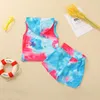 Enfants Vêtements Ensembles Garçons Filles D'été tie-dye Sans Manches Top shorts Costume Enfants À Capuche gilet style occidental Impression Boutique Vêtements wmq879