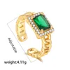 Fashion Open Gold Chain Ring Charm géométrique carré vert cristal zircon pierre de pierre pour femmes bijoux vintage