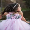 Rose et Gris Fleur Fille Tutu Robe De Mariage Tulle Robe Filles Robes De Mariée Robe Demoiselle Rose Enfants Filles Vêtements Robe Q0716