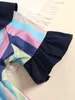Toddler Girls Colorful Stripe Flounce Sleeve Ruffle Hem Dress SHE