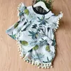 Retail Summer Girl Clothing Sets Cotton Linen Pineapple Pom T-shirt+Shorts 2Pcs Fashion Outfits C31 210610