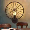 Single Head Iron Bicycle Wheel Wall Lamps Inomhus Väggbelysning Fixtur för levande matsal Hemma Ljus Industrial Style