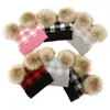 Bébé chapeau tricot Crochet bonnet avec Double pompon boule de fourrure Pom noël Plaid enfant en bas âge enfant hiver chaud chapeaux garçon fille casquette