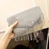 Clutch Bag Silver Diamond Envelope Women Evening Bridal Wedding Purse Design Chain Tassel Shoulder247N