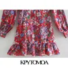 Kobiety Chic Moda Floral Print Ruffled Mini Sukienka Z Długim Rękawem Side Zipper Kobiece Sukienki Vestidos Mujer 210420