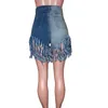 Femmes Denim Shorts grande taille 3X coupe C Offs glands jean Shorts vêtements d'été décontracté bleu lavé pantalons courts 5089