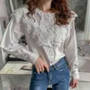 Office Lady Manches longues O Cou Chemises Automne Printemps Blanc Cardigan Blouse Femmes Plus Taille Dames Vêtements Blusas 12353 210415