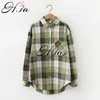 HSA Women Blauses Office Lady Cotton Oversize Shiers Plaid Tops Blue Long Sleeve Spring Summer Korean Fashion Shirts 210716