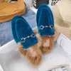 Women Flats Autumn and Winter Slippers for Women Mules Slippers for Women Thermal Fashion Rabbit Hair and Wool Wrapped Flats