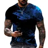 NXY Men's T-shirts Blue And Black Color Mix Match 3D Printing Round Neck T-shirt Lycra Polyester Fabric Casual Clothing Oversized 0314