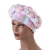 2021 Nova Moda Turbante Afrimain Femme Glitter Tranças Muçulmanas Hijab Bonnet Mulheres Head Wraps Tranças Turbante Mujer Auto Gele