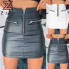 Kvinnor Skirt High Waisted Leather Zipper Stitching Svart Sexig S Fashion Pu Penna Mini S Höst 210513