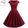 Summer Dress Women Short Sleeve Hepburn 50s 60s Vintage Pin Up Rockabilly Robe Plus Size Elegant Evening Party 210510