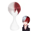 Yüksek Kalite Benim Kahraman Academia Boku Yok Hiro Akademia Shoto Todoroki Shouto Peruk Gümüş Beyaz Ve Kırmızı Cosplay + Kap Y0913