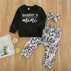 Set di abbigliamento 3 pezzi Baby Python Pattern Suit manica lunga girocollo lettera felpa con cappuccio fiocco fascia pantaloni larghi ragazzi ragazze