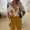 Herbst Übergroßes Hemd Langarm Bluse Frauen Button Up Ölgemälde Lose Top Koreanische Mode Kleidung 210427