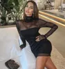 Women Sexy Designer Lace Mesh Long Sleeve Black Bandage Dress Winter Ladies Celebrity Bodycon Party Vestido 210527