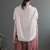 Puppenkragen Kurzarm T-Shirts Sommer aushöhlen Einreiher Asymmetrie lose Hemd Top Baumwolle Linie Frauen Streetwear 210604