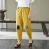 Spring/autumn Arts Style Women Loose Casual Elastic Waist Ankle-length Pants Cotton Linen Patchwork Harem W19 210512