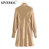 Women Chic Fashion With Buttons Side Vents Cozy Mini Dress Vintage High Neck Long Sleeve Female Dresses Vestidos 210416