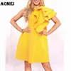 Mulheres amarelo camada camada ruffles manga senhoras moda swing tunics linda vestes noite festa bonito menina vestidos de verão vestidos de verão 210416