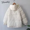 Yitimoky Winter Coat女性パーカー特大ジッパー女性暖かいエレガントなフグジャケット服原宿韓国のファッションパープル211018