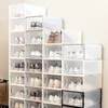Увеличенная прозрачная обувная коробка складываемое хранилище пластиковая прозрачная домашняя организация Стехка наложенных наборов комбинированные обувь контейнеры шкаф
