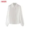 Tangada mulheres retrô bordado romântico blusa de algodão branco camisa de manga comprida camisa feminina chique tops 4T10 210609