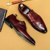 Lussuosi Mens Pointed Toe Monk Strap Lafers Genuine Pelle Borgogna Black Uomo Casual Dress Shoes Slip on Wedding Men Shoe