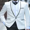 Smoking da matrimonio formale bianco per testimoni dello sposo 2 pezzi Abiti da uomo slim fit personalizzati con giacca moda uomo con risvolto scialle e pantaloni neri X0909