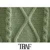 Mulheres moda com arco amarrado cabo-knit colete suéter vintage alto pescoço sem mangas feminina cintura chique tops 210507