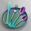 Rainbow Tableware Set 18/10 Stainless Steel 24pcs Dinnerware Knife Fork Spoon Cutlery Set Western Dinner Silverware Gift Box Set 211112