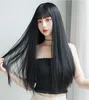 Aaa5 brasilianska svarta långa silkeslen raka fulla peruker mänskliga hår värmebeständig glödlöst syntetisk spetsfront peruk för mode kvinnor 35cm-65cm