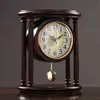 Vintage Retro Wooden Table Clock Living Room American Large Desk Clock Pendulum Clock Desktop Home Table Watch Decoration Gift 211112