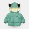 Ankomst Vinter Baby Toddler Animal Mouse Letter Print Pocket Hooded Down Coat Boy Jackor 210528