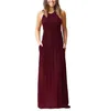 Kvinna sommar strand klänning solid blå svart röd ärmlös fest maxi långa klänningar vestidos sundress casual elegant 210520