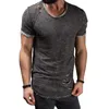 Icelion Summer Cotton T Shirt Mężczyźni Moda Dziura Krótki Rękaw T-Shirt Solid Slim Fit O Neck Tops Casual Tshirt Drop 210716