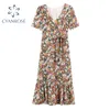 Femmes D'été À Volants Floral Imprimer Robe Lanter À Manches Courtes Col En V Boho Prairie Chic À Lacets Robes Casual Élégant Vestidos 210417