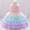 Laço pétala criança bebê menina infantil princesa vestido casamento bolo tutu crianças vestidos para o primeiro ano aniversário 210508