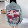 Jaquetas femininas 2021 outono mulheres vintage streetwear estilo punk jean jeanfunny cartoon imprimir jaqueta de denim longa